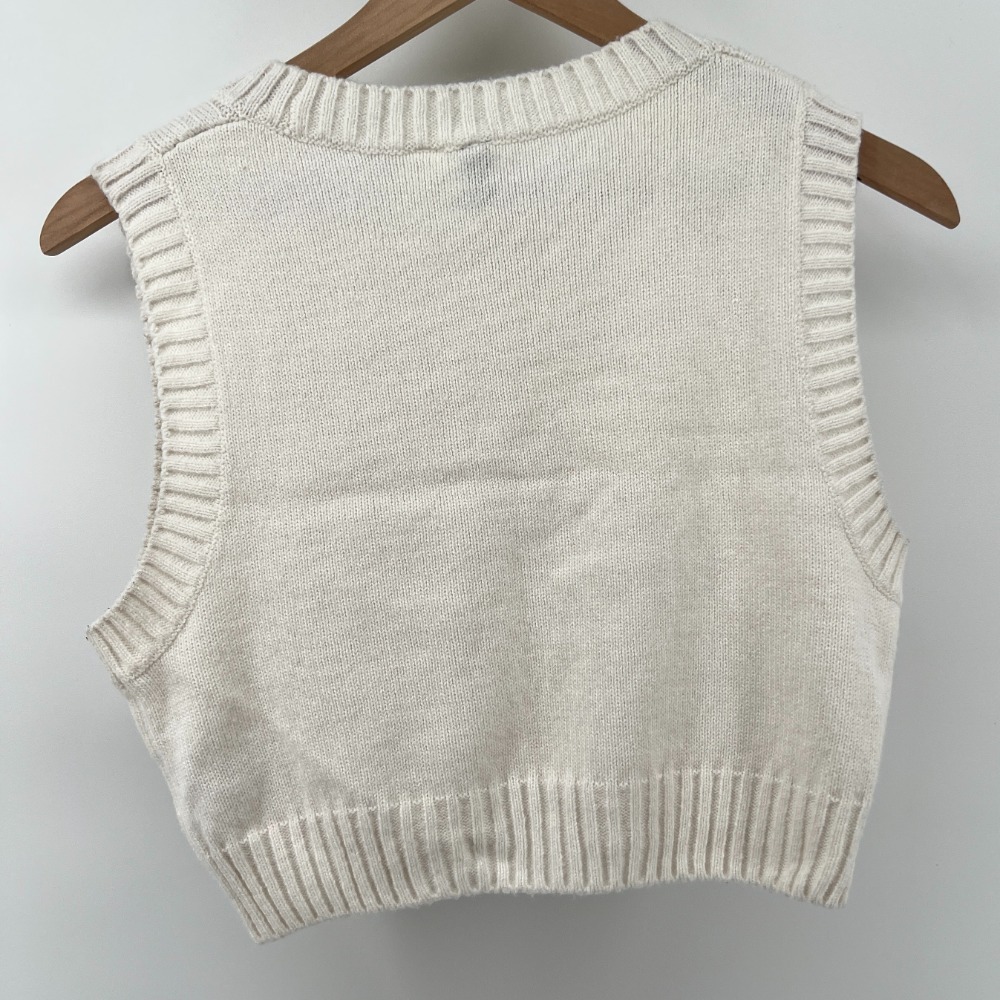 H&M Divided Women S Cropped Sleeveless Sweater Vest White Cream Acrylic Spring - Picture 3 of 7